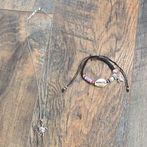 Colorful Beaded Bracelet and Silver Necklace Set